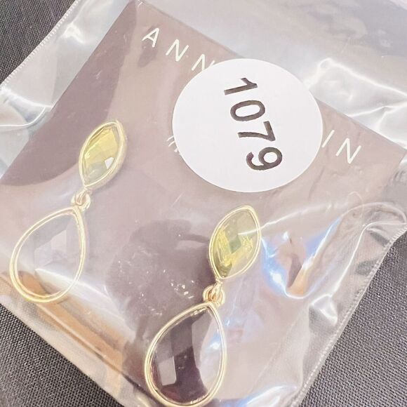 Anne Klein AK Earrings Pink Green Crystals Dangle Drop Gold Tone Pierced 1079 - Picture 8 of 8